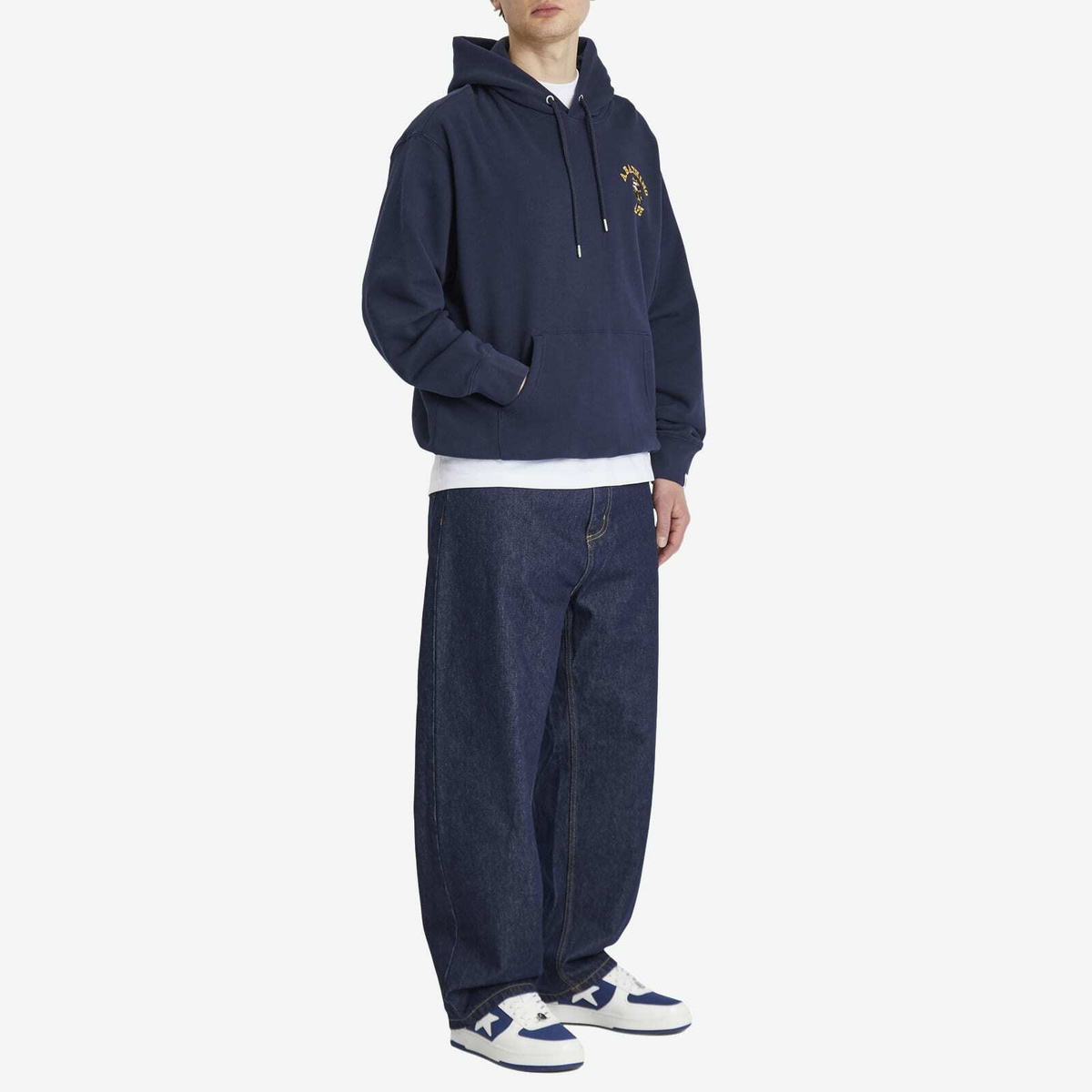 A Bathing Ape Men's 1St Camo College Logo Relaxed Fit Hoodie in Navy