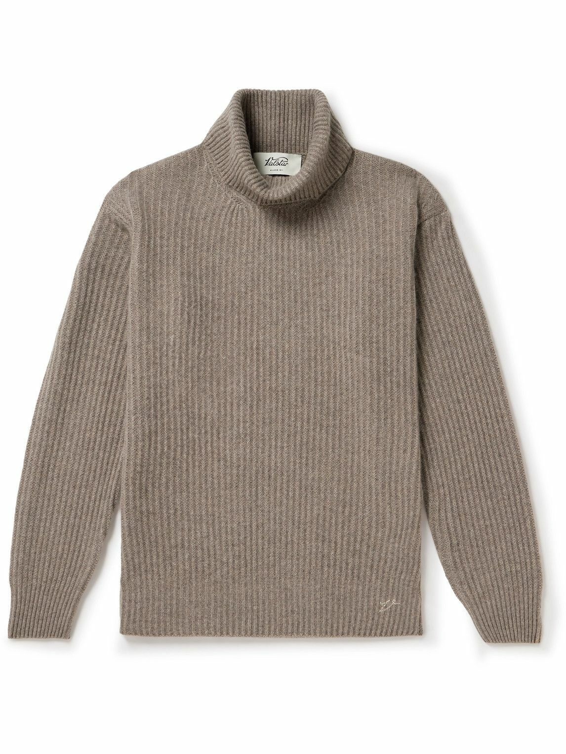 Photo: Valstar - Logo-Embroidered Ribbed Cashmere Rollneck Sweater - Brown