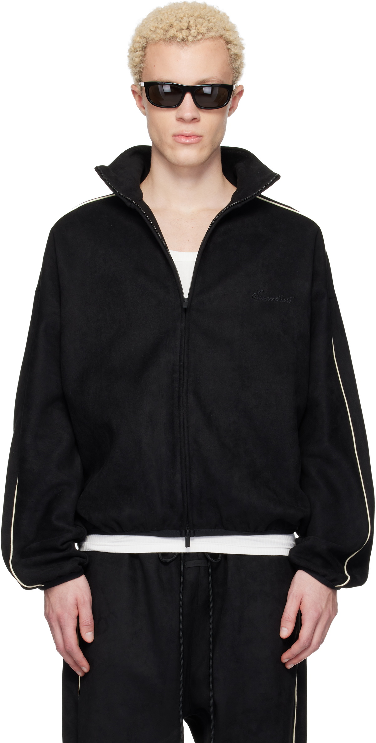 Fear of God ESSENTIALS Black Faux-Suede Fleece Signature Modern Track Jacket
