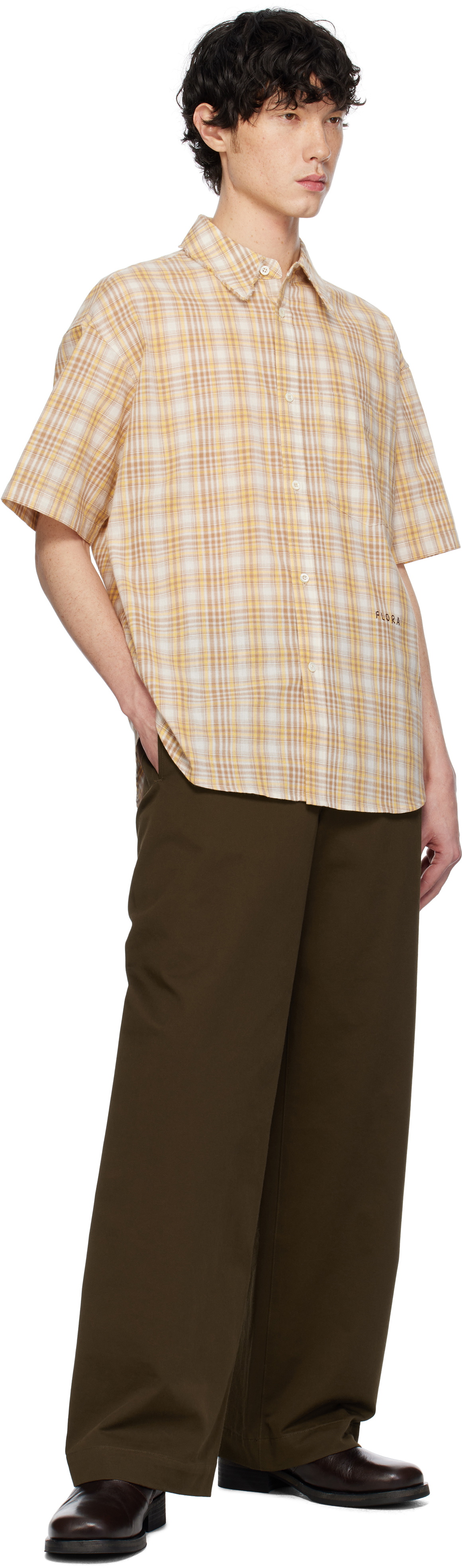AFTER PRAY Yellow & Off-White Madras Check Half Shirt