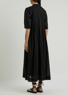 Skall Studio Dot Pintuck Cotton Midi Shirt Dress Black