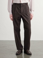 Oliver Spencer - Morton Straight-Leg Pleated Herringbone Stretch-Cotton Suit Trousers - Brown