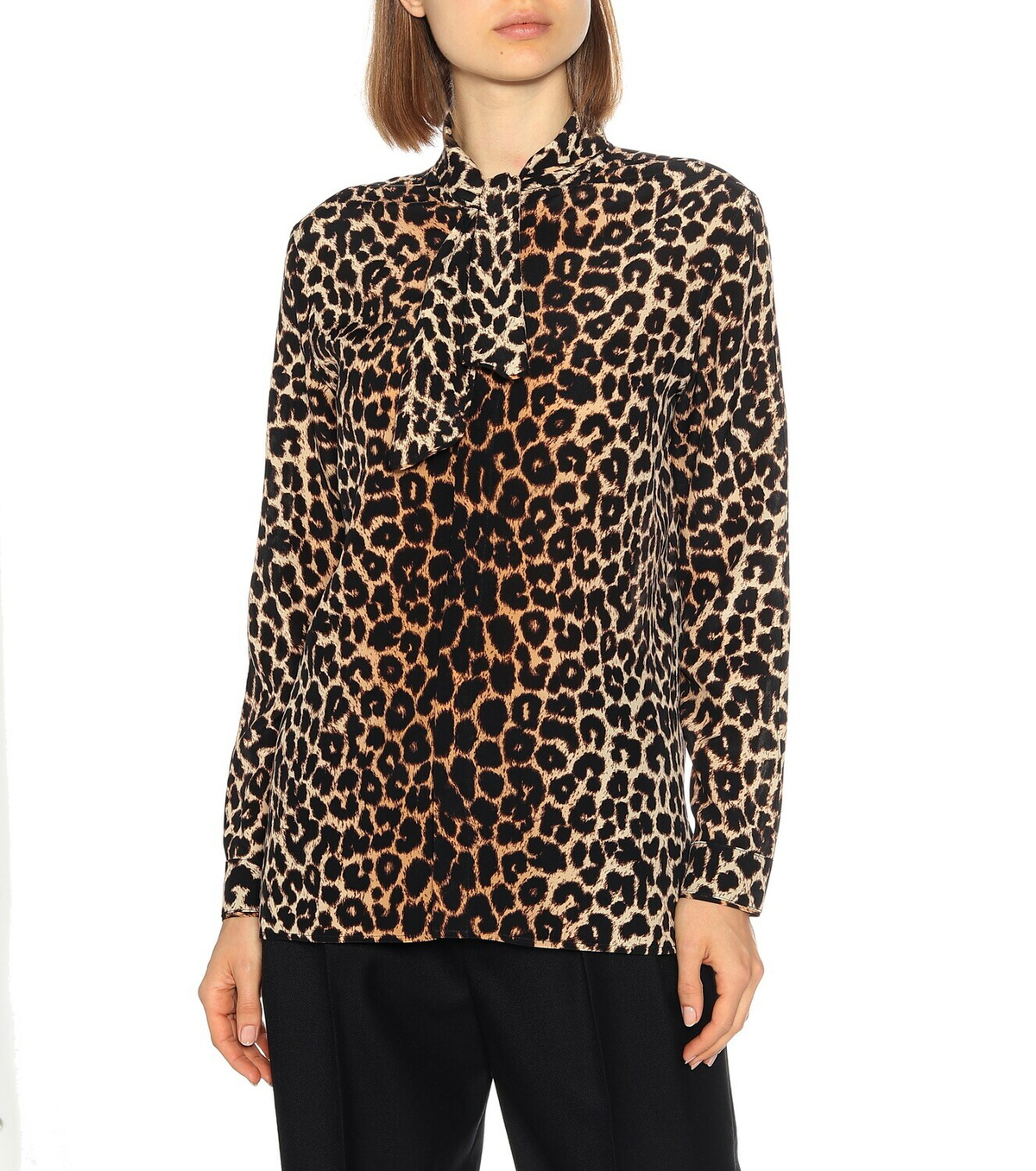 【送料&関税込】Saint Laurent Printed Silk Blend Blouse Tie-neck silk satin blouse in white - Saint Laurent | Mytheresa