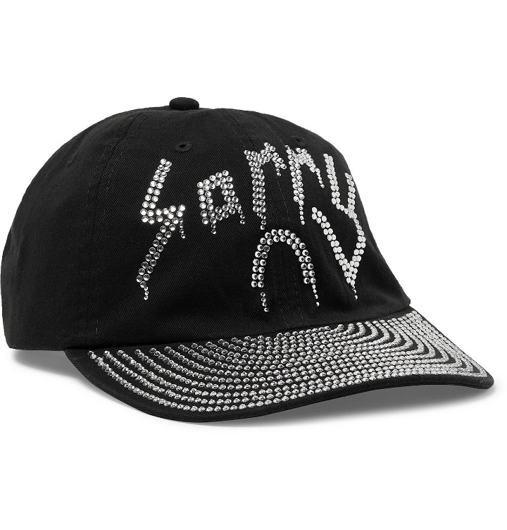 Photo: Sorry In Advance - Crystal-Embellished Cotton-Twill Baseball Cap - Black
