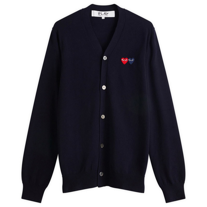 Photo: Comme des Garçons Play Men's Double Heart Cardigan in Navy