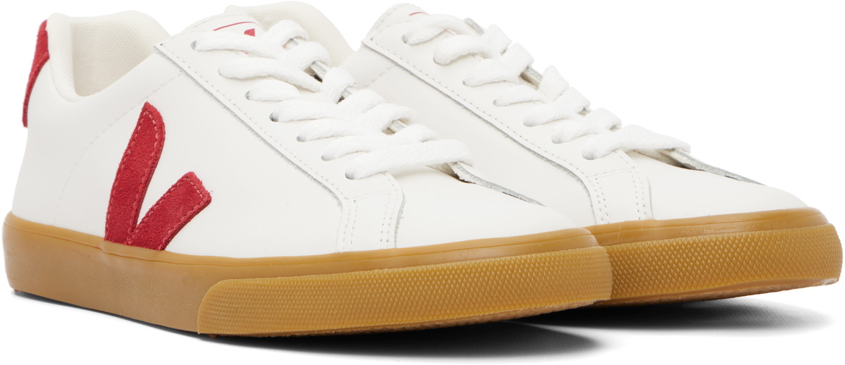 VEJA White & Red Esplar Leather Sneakers