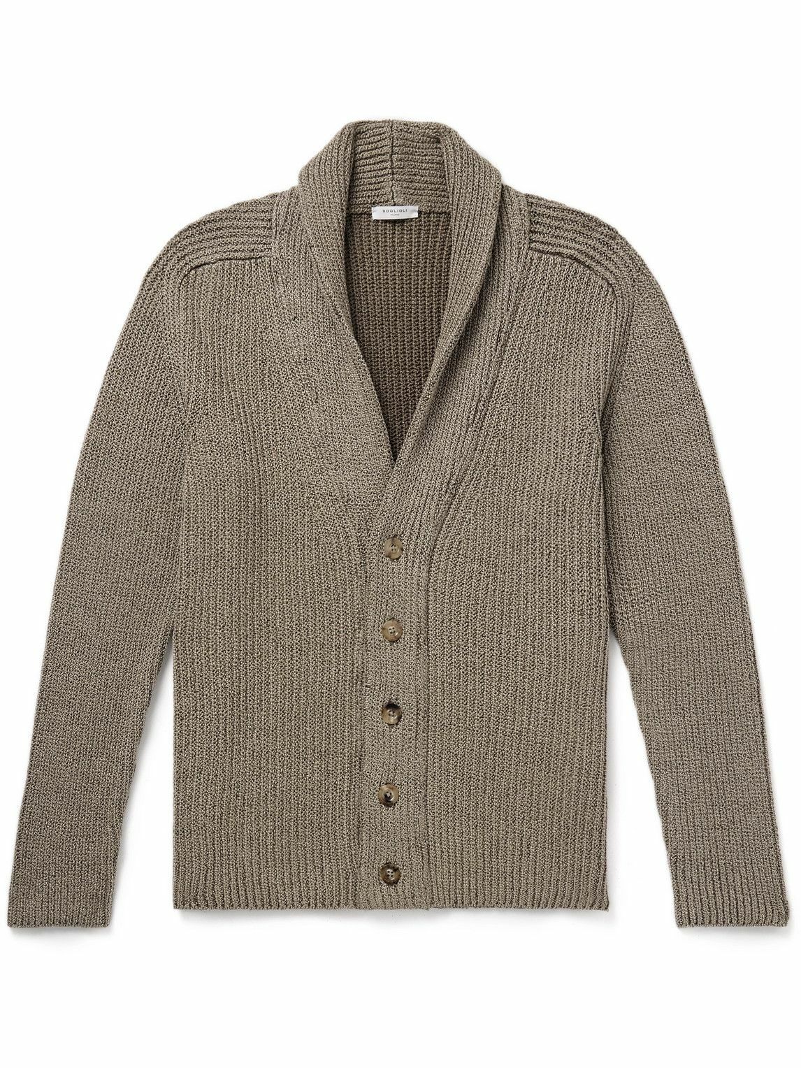 Boglioli - Shawl-Collar Ribbed Cotton Cardigan - Brown
