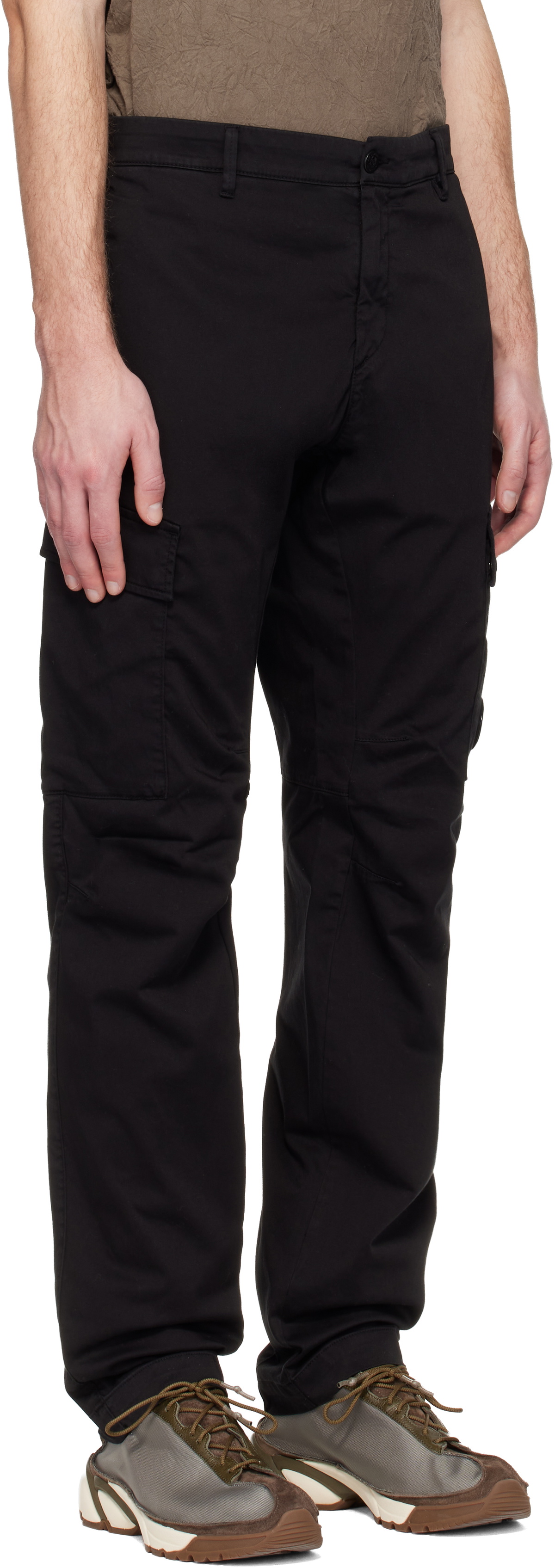 C.P. Company Black Stretch Sateen Ergonomic Lens Cargo Pants