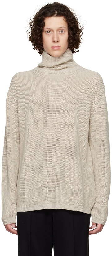 Photo: Margaret Howell Biege Ribbed Roll Neck Sweater