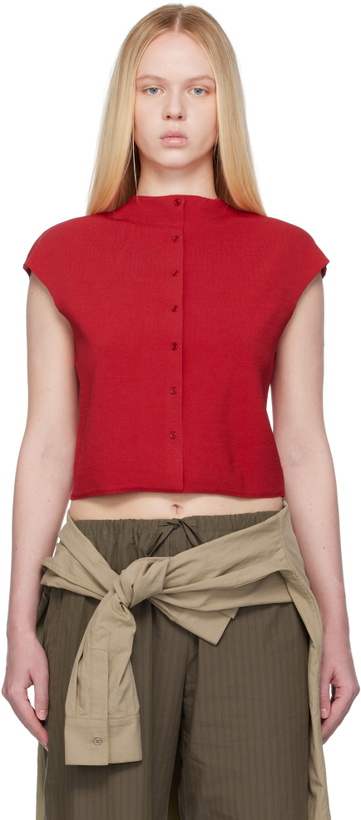 Photo: AMOMENTO Red Wholegarment Cap Sleeve Cardigan Vest