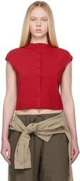 AMOMENTO Red Wholegarment Cap Sleeve Cardigan Vest
