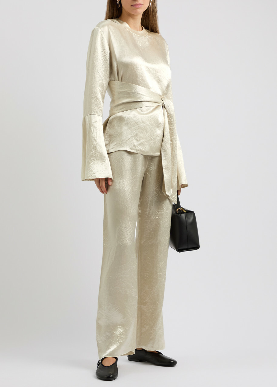 Nanushka Brenda Crinkled Satin Trousers Ecru