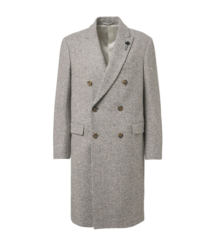 Photo: Lardini Herringbone double-breasted virgin wool coat