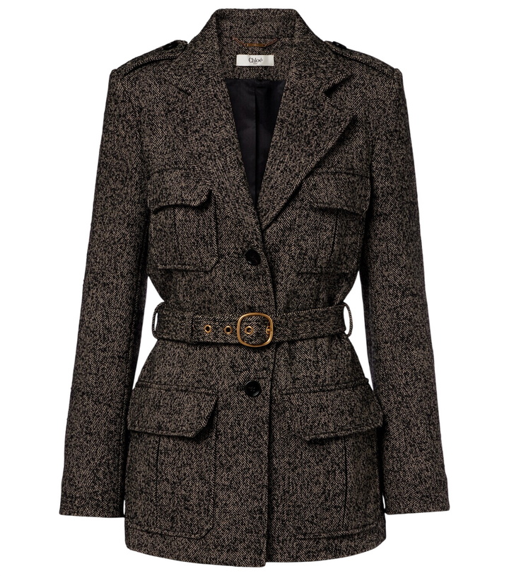 Photo: Chloé Belted herringbone wool-blend coat