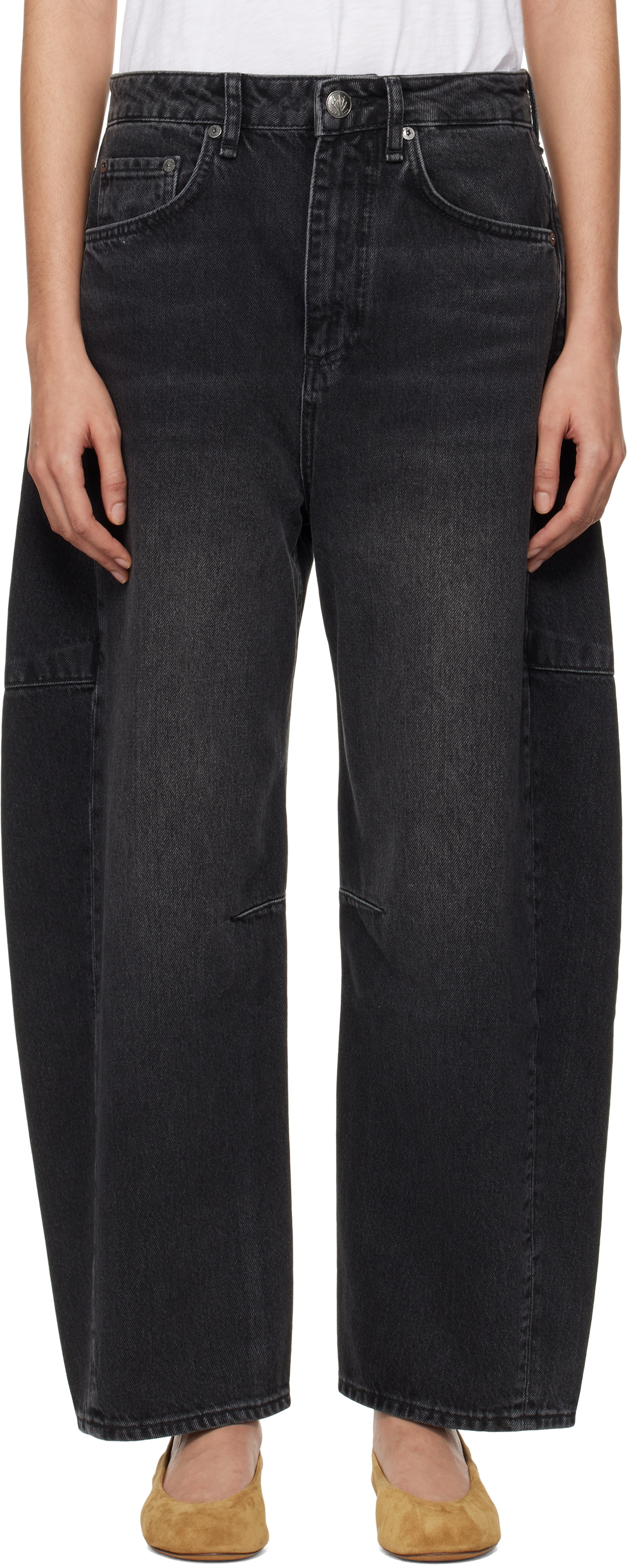 rag & bone Black 'The Charlie' High-Rise Barrel Jeans Rag