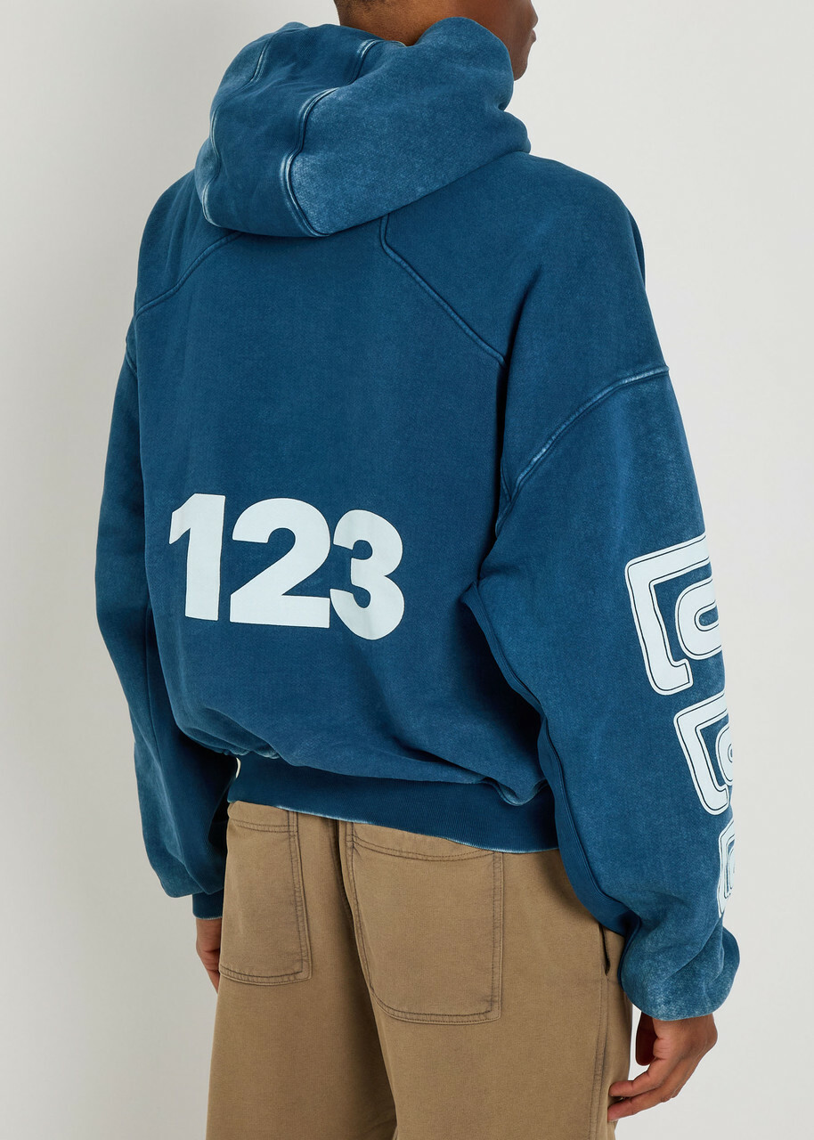 Rivington Roi Rebis Metanoi Printed Hooded Cotton Sweatshirt Navy