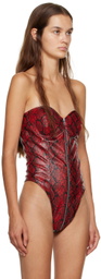Puppets and Puppets Red and Black Strapless Faux-Leather Bodysuit