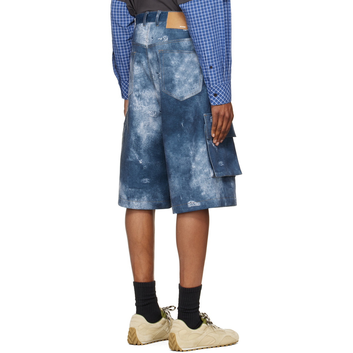 We11done Blue Trompe L'Oeil Cargo Shorts