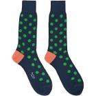 Paul Smith Navy and Green Bright Spot Socks