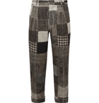 Beams Plus - Cropped Tapered Patchwork Printed Cotton-Blend Corduroy Trousers - Gray