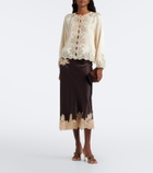 Dôen Elowen lace-trimmed silk satin midi skirt