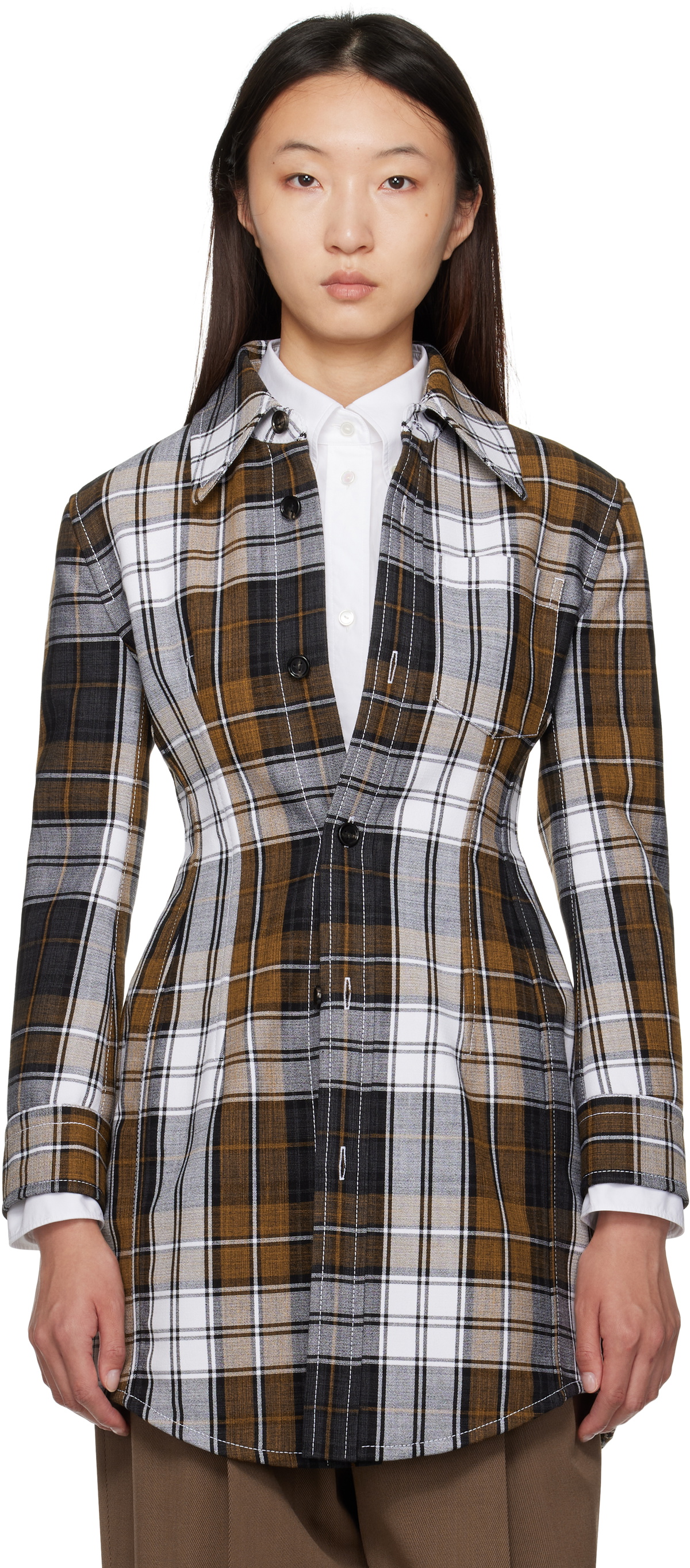 Bottega Veneta Multicolor Structured Cotton Check Coat
