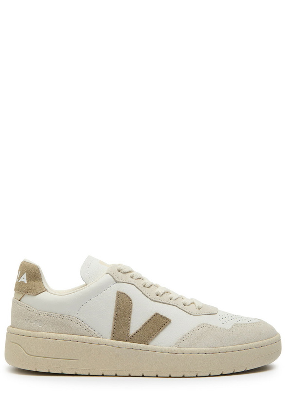 Photo: Veja V-90 Panelled Grained Leather Sneakers White