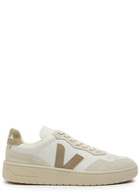 Veja V-90 Panelled Grained Leather Sneakers White