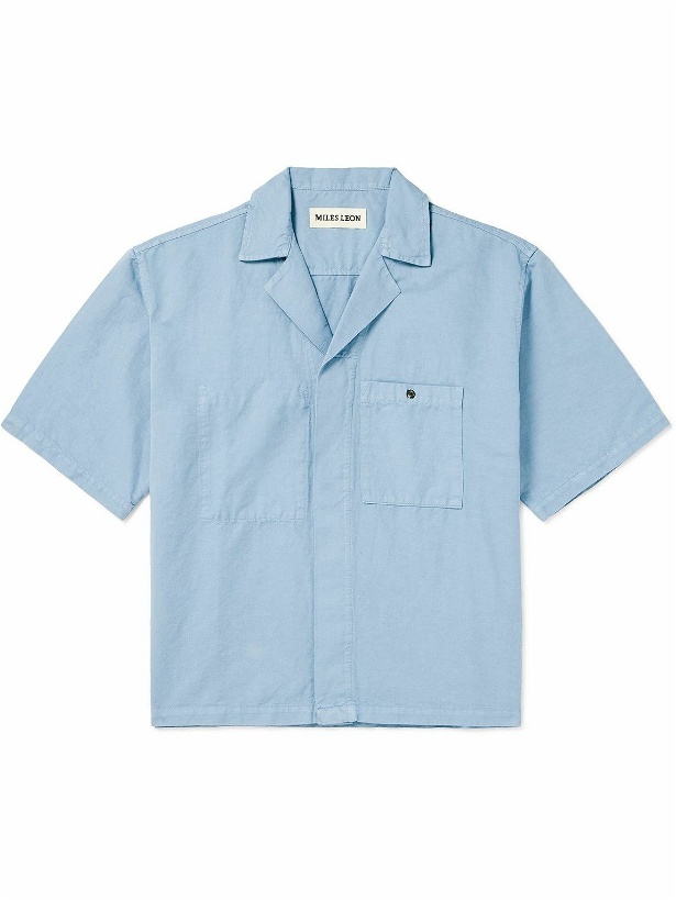 Photo: Miles Leon - Camp-Collar Cotton and Linen-Blend Shirt - Blue