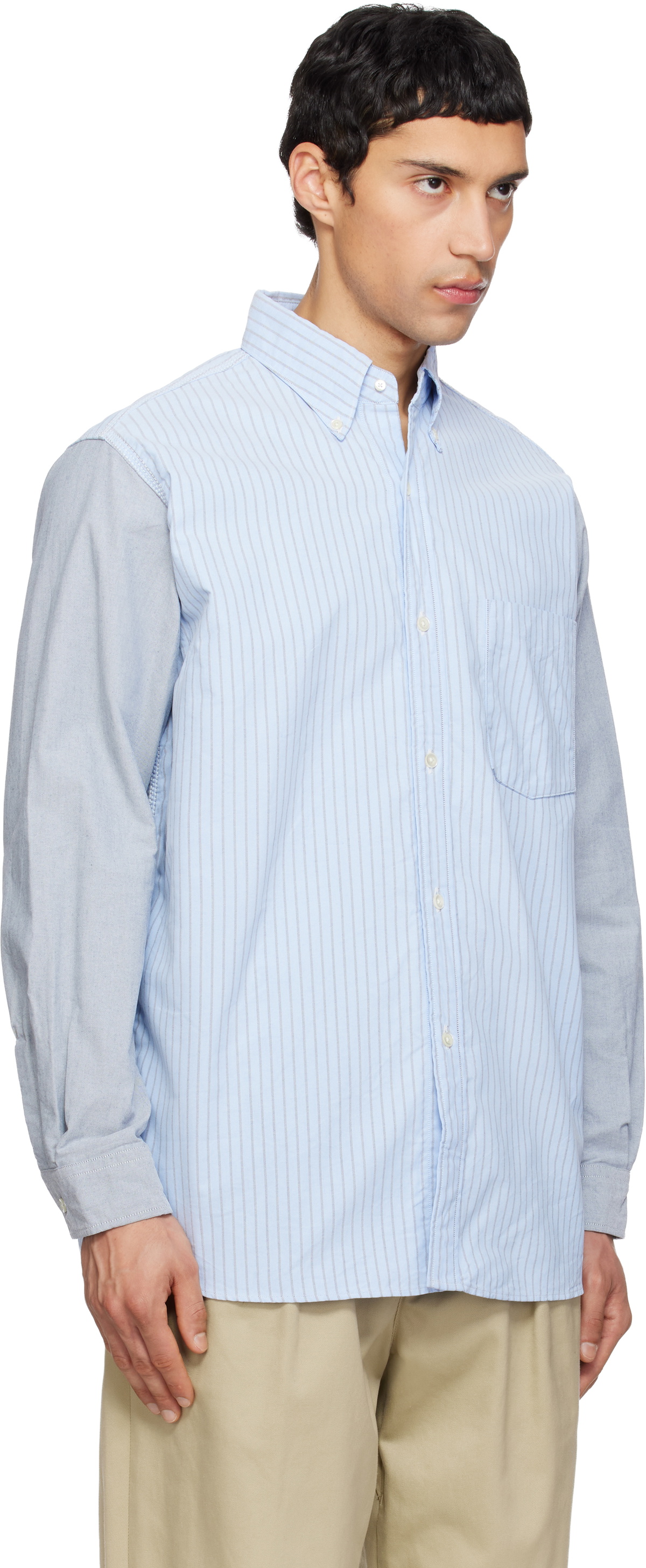 nanamica Blue & Gray Button Down Stripe Storm Shirt