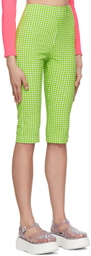 MSGM Green & White Polyester Shorts