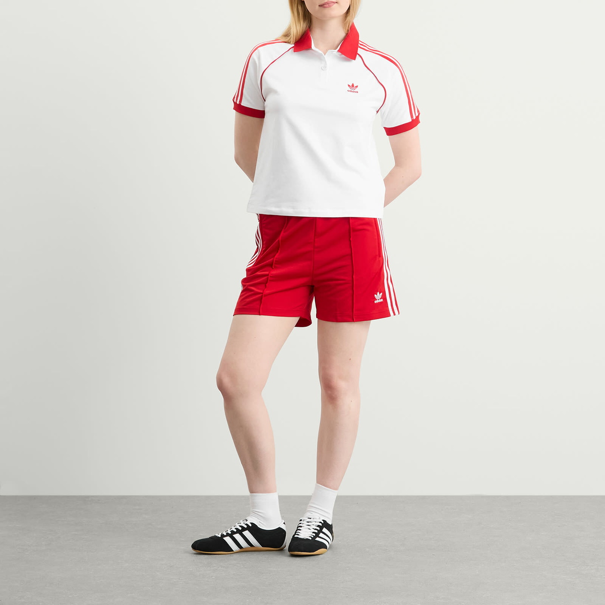Adidas Women's SST Adicolor Short Sleeve Polo in White/Better Scarlet
