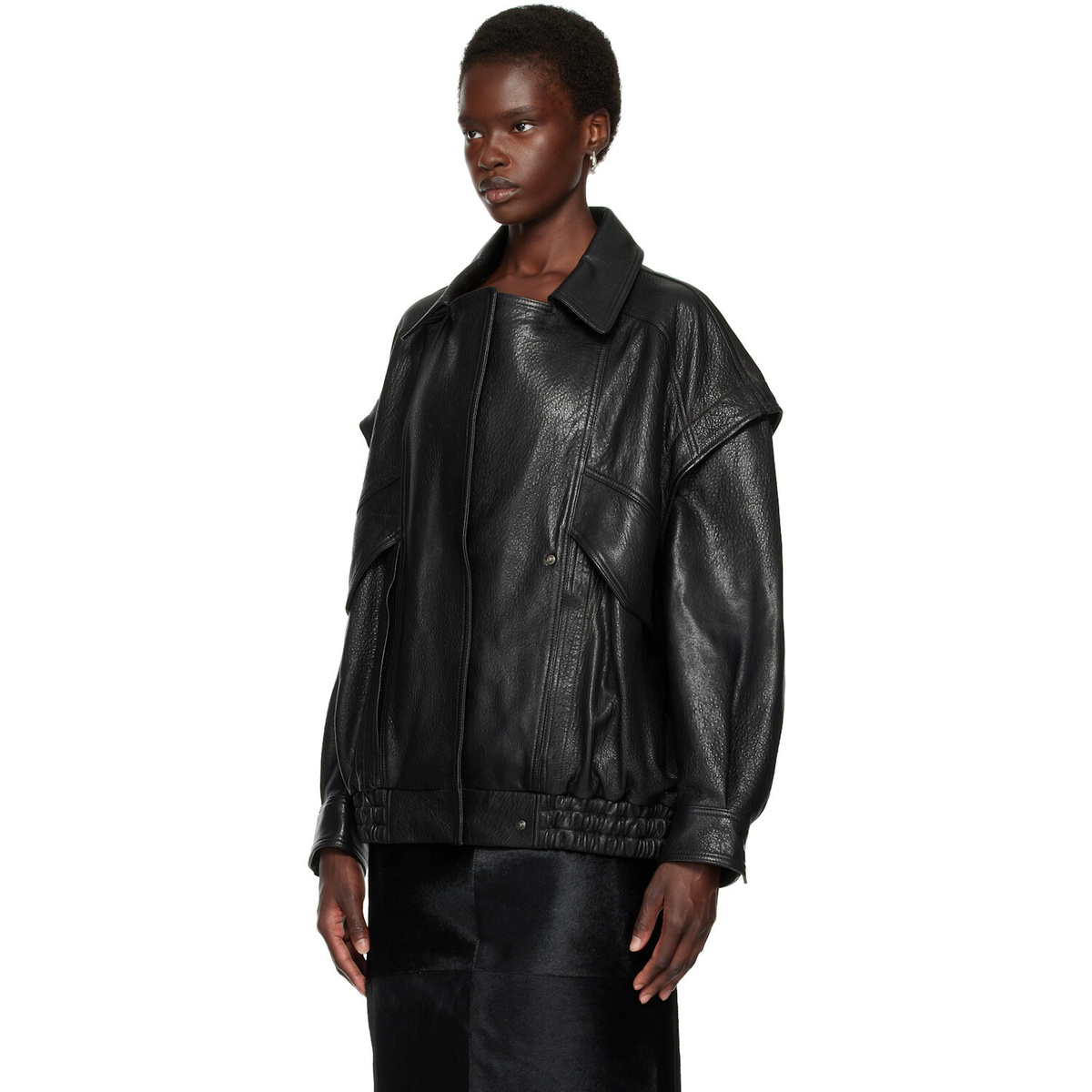 Nour Hammour Black Micah Leather Bomber Jacket