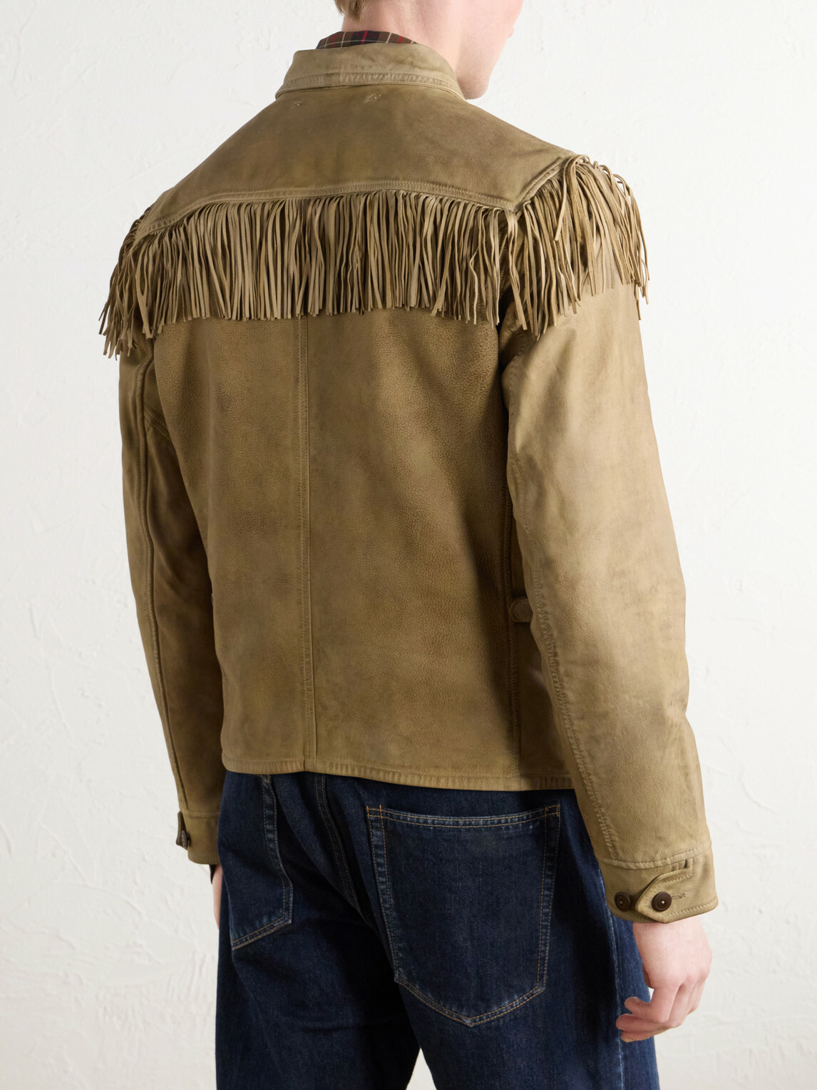 RRL - Elkhorn Fringed Suede-Trimmed Leather Jacket - Green