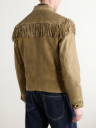 RRL - Elkhorn Fringed Suede-Trimmed Leather Jacket - Green