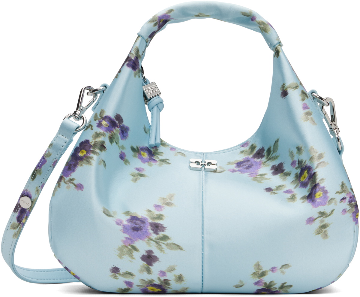 GANNI Blue Printed Satin Mini Bag