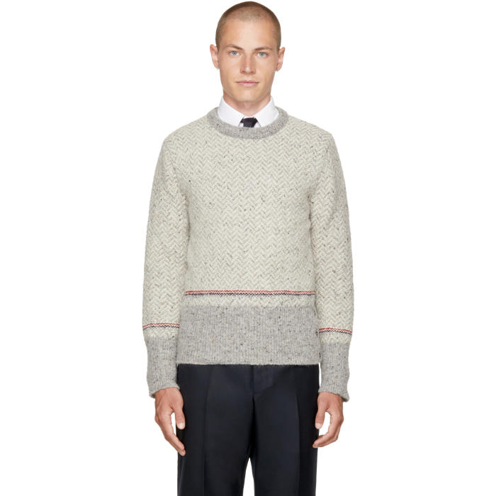 Photo: Thom Browne Grey Herringbone Classic Crewneck Pullover