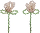 Simone Rocha Pink & Green Cluster Flower Earrings