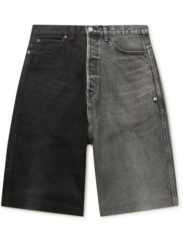 Photo: Balenciaga - 50/50 Wide-Leg Embroidered Two-Tone Denim Shorts - Black