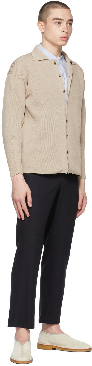 Beige Rib-Knit Cardigan