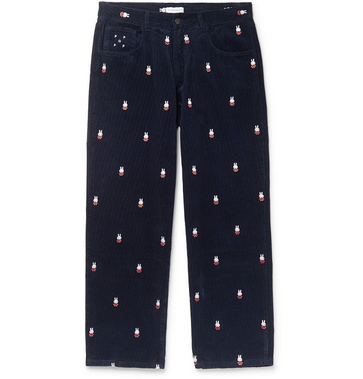 Photo: Pop Trading Company - Miffy Embroidered Cotton-Corduroy Trousers - Navy