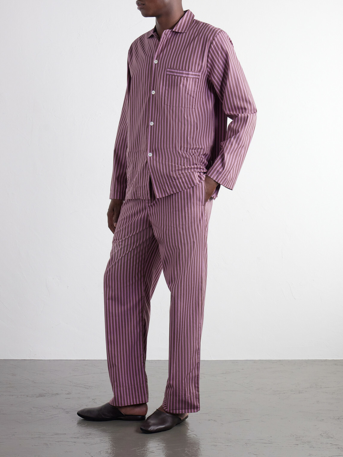TEKLA - Striped Organic Cotton-Poplin Pyjama Shirt - Pink