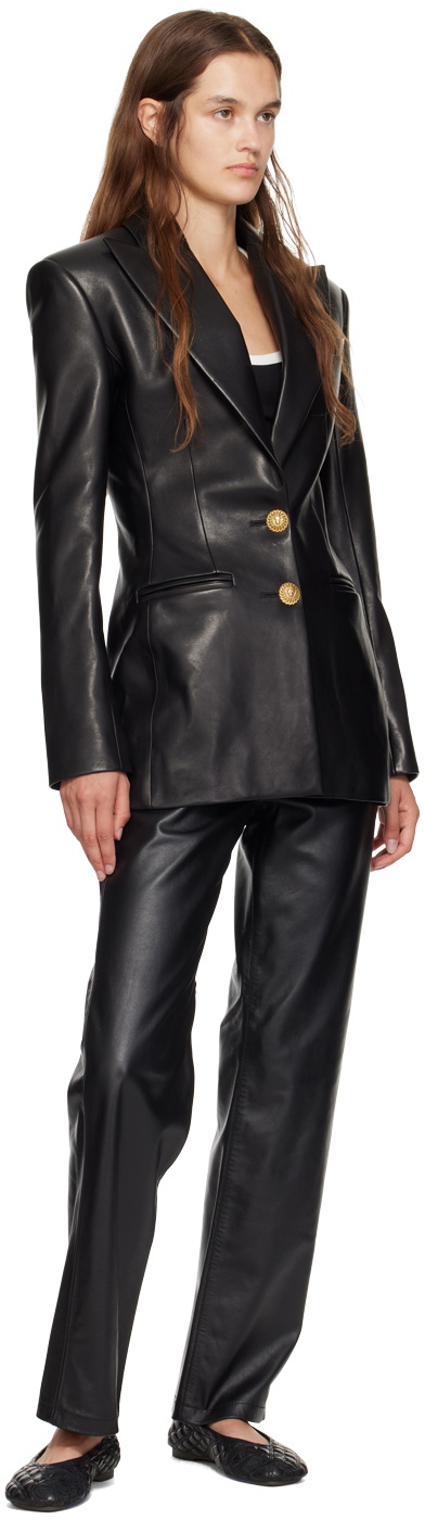 Balmain Black 2-Button Leather Jacket