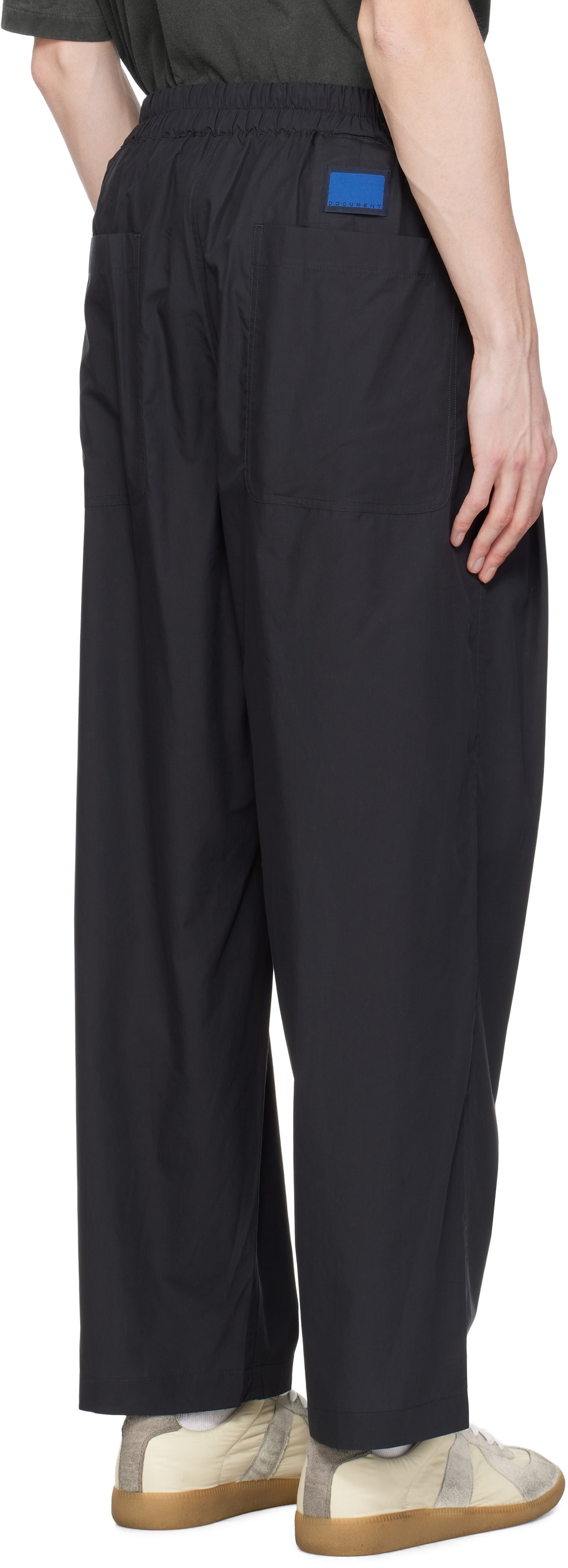 DOCUMENT Black Silky Cotton Tucked Trousers