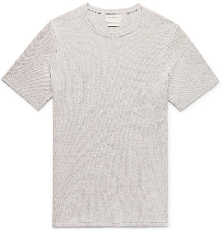 Photo: Oliver Spencer Loungewear - Miverton Slim-Fit Ribbed Recycled Cotton-Blend T-Shirt - Gray