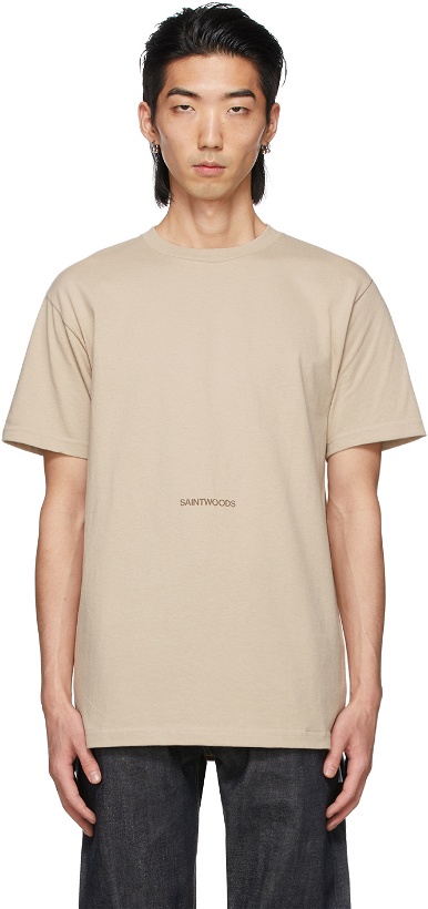 Photo: Saintwoods Taupe Printed Logo T-Shirt