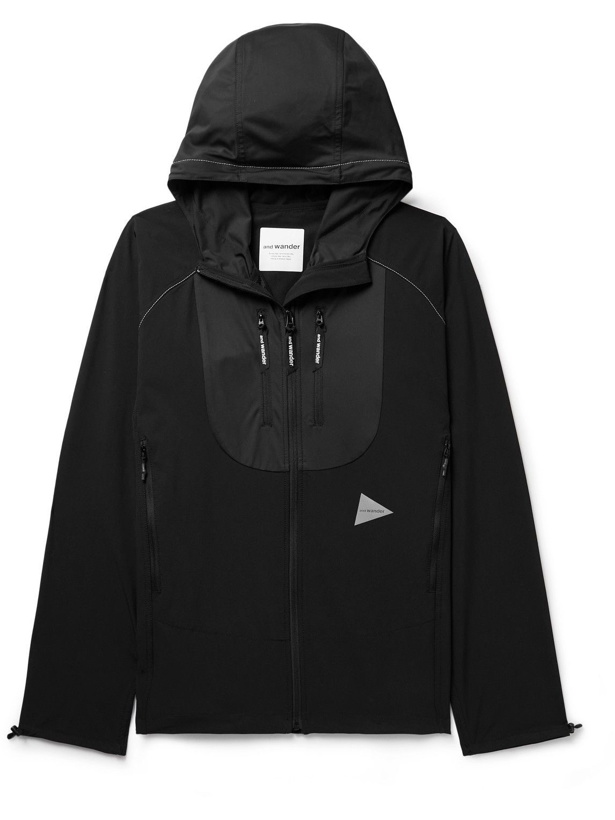 Photo: And Wander - Jersey-Trimmed Z-Grav Hooded Jacket - Black