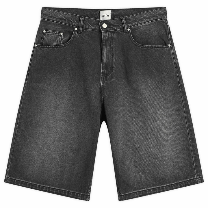 Photo: Arte Men's Round Pocket Denim Shorts in Fade Black