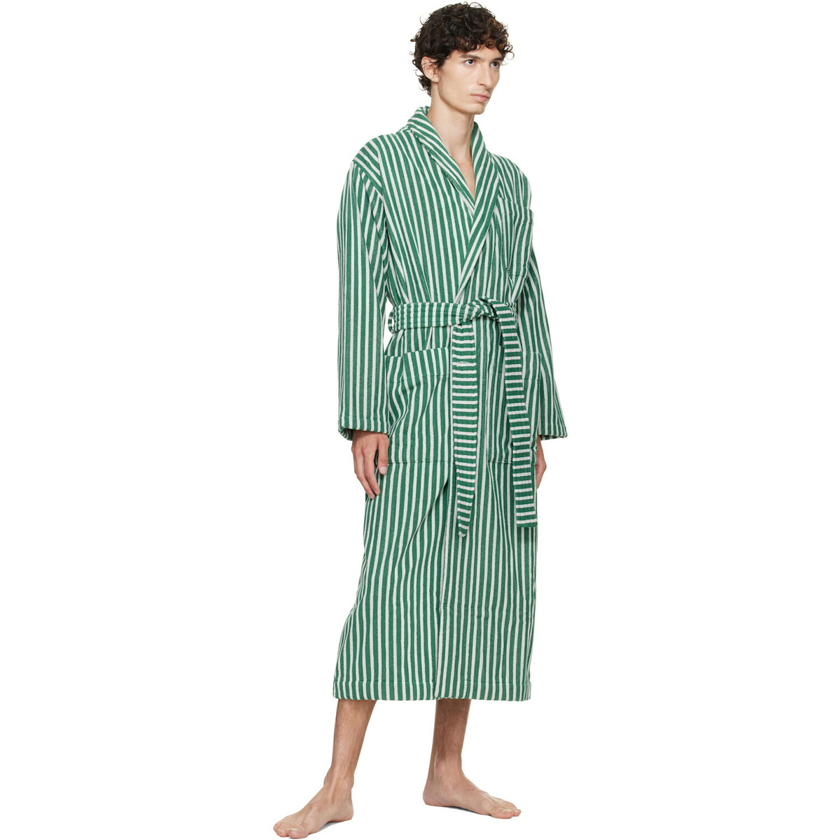 Tekla Green & White Terry Classic Bathrobe