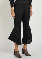 Pleats Please Issey Miyake Pleated Flared-leg Woven Cropped Trousers Black